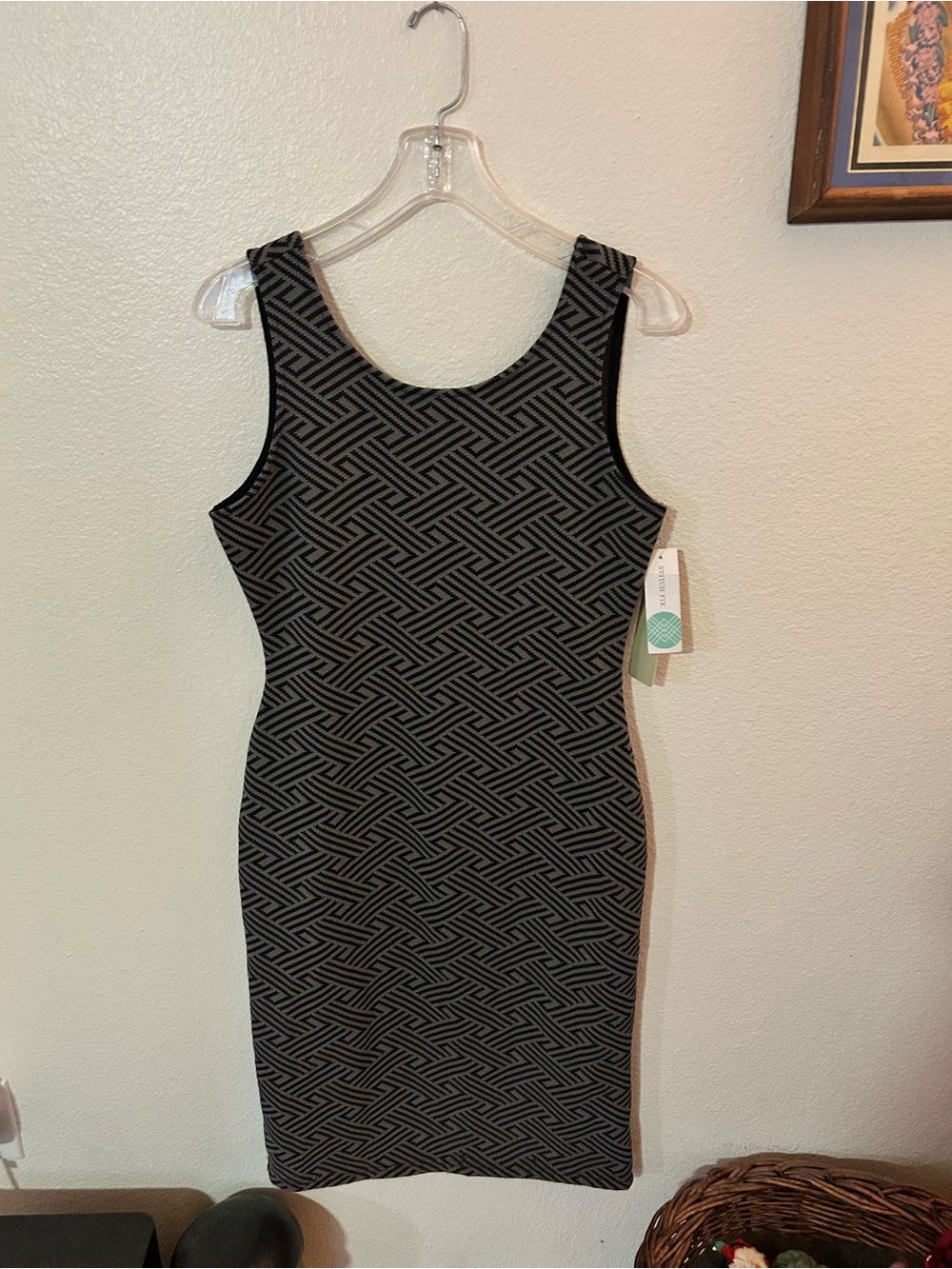 RD Style Black and Gray Geometric Tank Sheath Dress